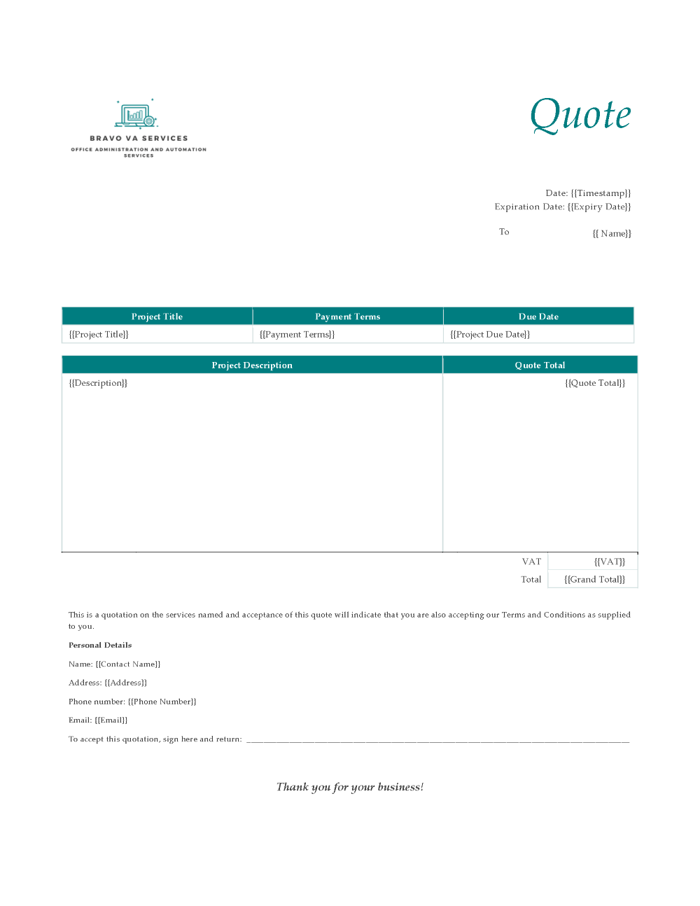Quote Template for Mail Merge